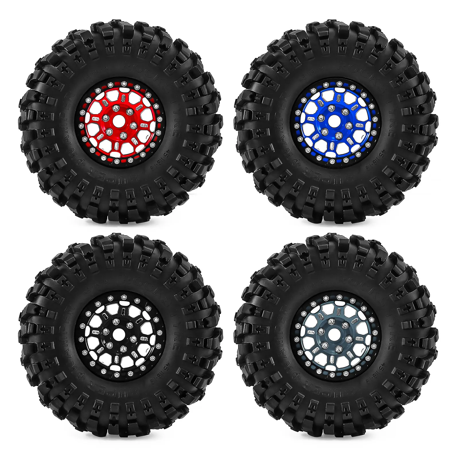 

1.9" Beadlock Wheels & Tires Set, Heavy Duty for TRX4 SCX10 II, Adds Weight for Superior Traction, 12mm Hex Crawler Rims