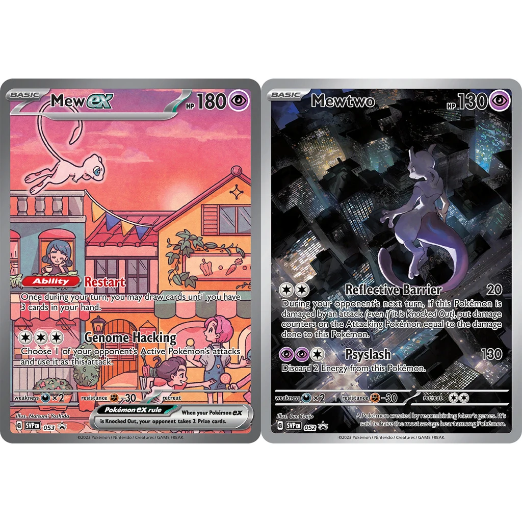 2 modèles de cartes Pokemon Scarlet & Violet Promos, bricolage, Mew Mewtwo SVP, Flash holographique PTCG, cartes de Collection, cadeau Anime