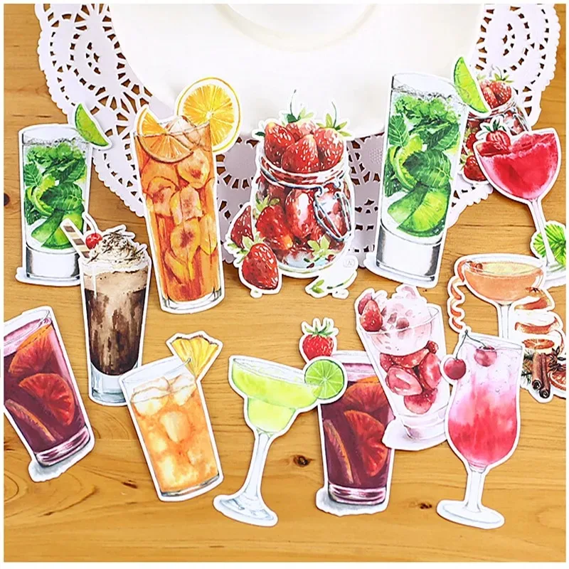 14pcs Creative Cute Self-made Colorful Fruit Tea / Drinks Scrapbooking Stickers /Decorative Sticker /DIY Craft Photo Albums