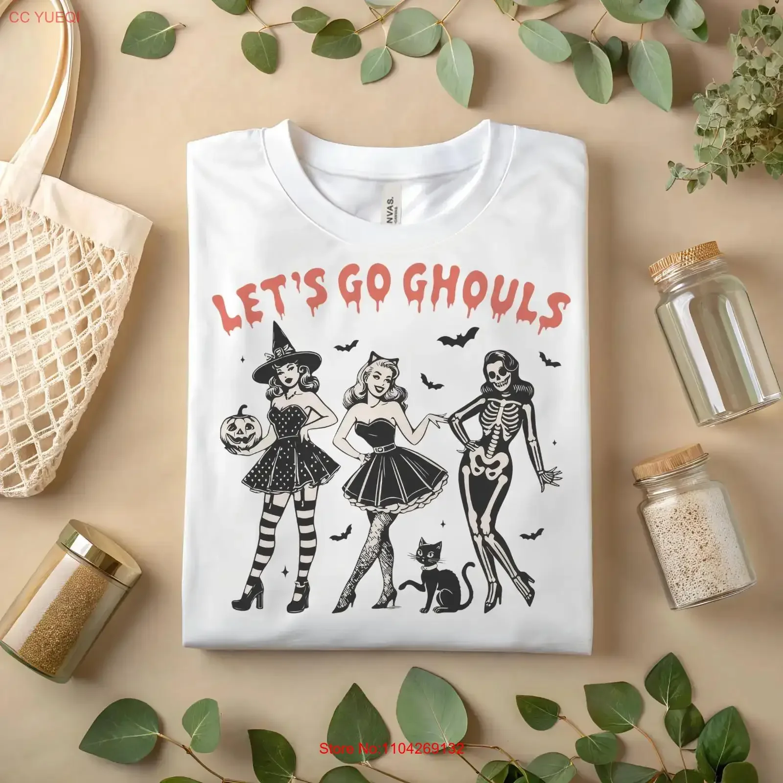 Let s Go Ghouls Halloween T Shirt Retro Spooky Girl A290 long or short sleeves vintage Washed Slightly Breathable Soft
