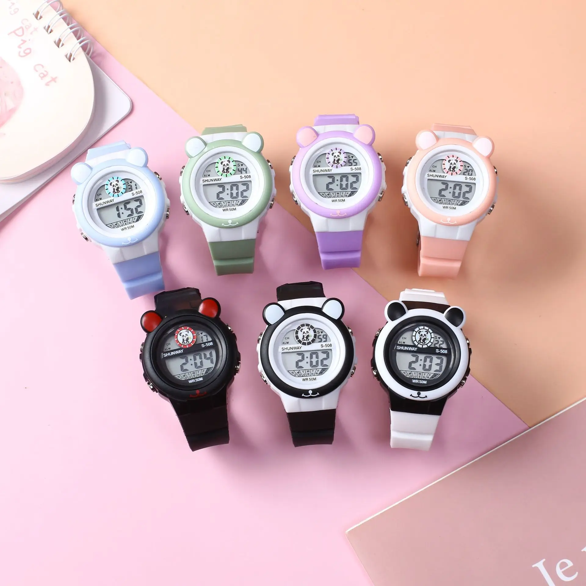 UTHAI CQ307 модные детские часы с рисунком панды, водонепроницаемые ночные часы, электронные часы, будильник, подарочные часы для детей