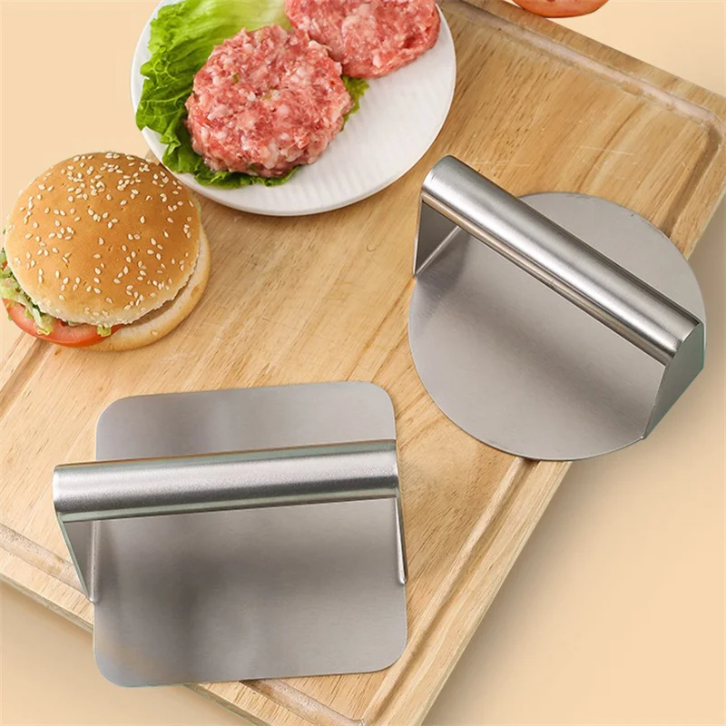 

1PC Stainless Steel Hamburger meat press Round/Square Smash Burger Press Flat Top Grill tools Squeeze Grease Meat press plate