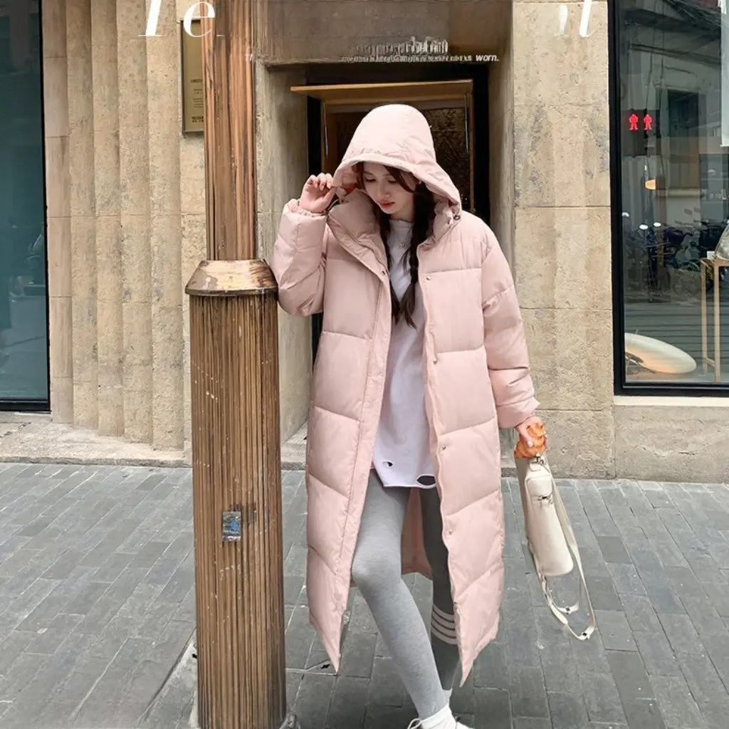 

Женское пальто на хлопковой подкладке в европейском стиле, утолщенная длинная зимняя куртка длиной до колена, свободная посадка для студентов, пальто с хлебом