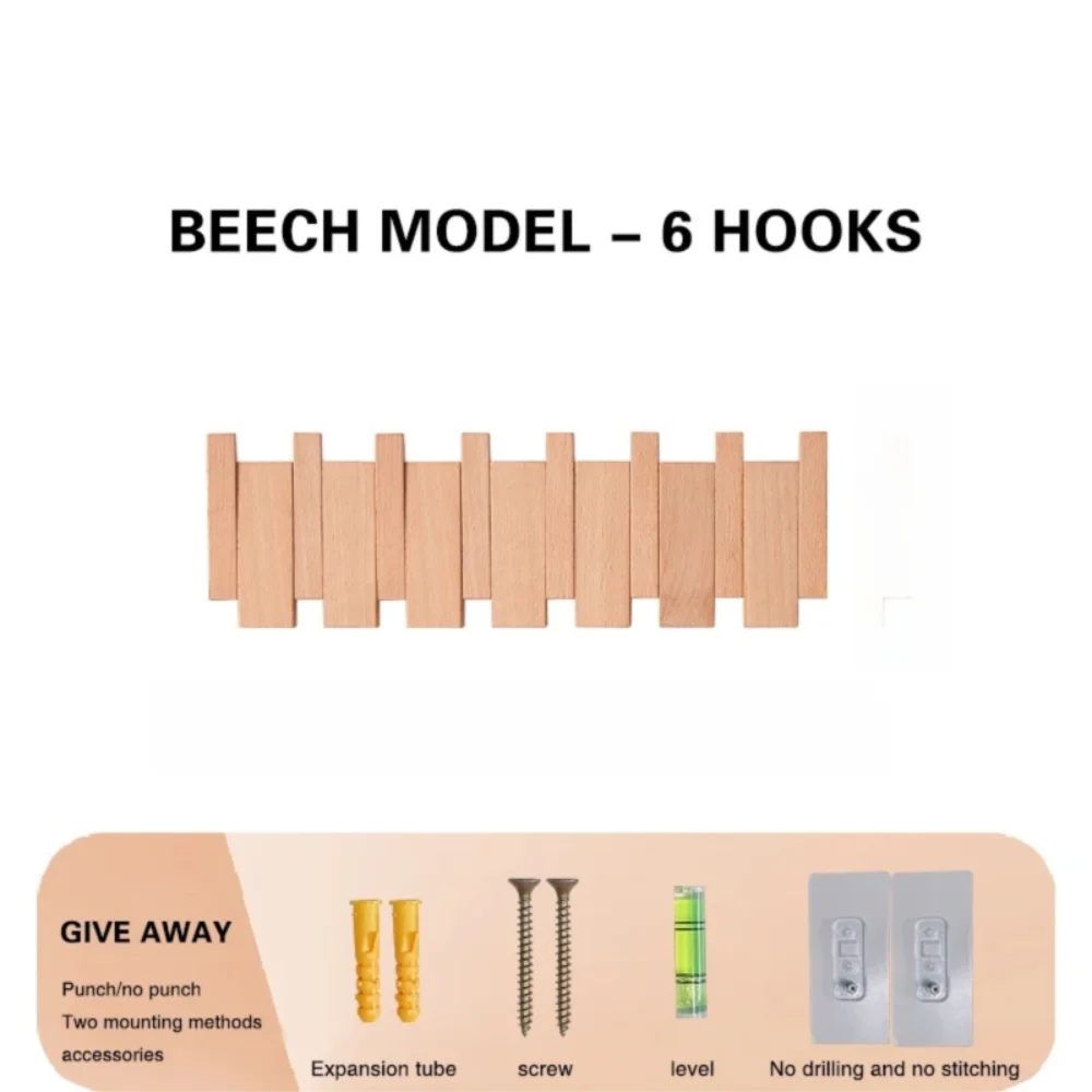 Creatieve wandgemonteerde houten kapstokken Pianosleutelvormig met 8 haken Hoedenorganisator Kunst Toegangsdeur Veranda Hangende haak Home Decor
