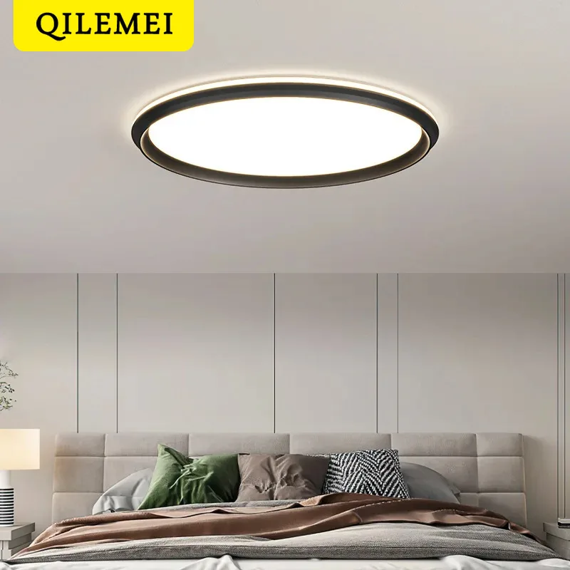 

New Black White Bedroom Chandelier Round Led Ceiling Lamp Living Room Dining Room Ceiling Mounted Lighting Fixture Home Decor