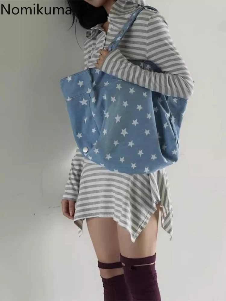 Hooded Striped Dresses for Women Casual Fashion Cute Robe Femme 2024 Vestidos De Mujer Tunic Irregular A-line Korean Mini Dress