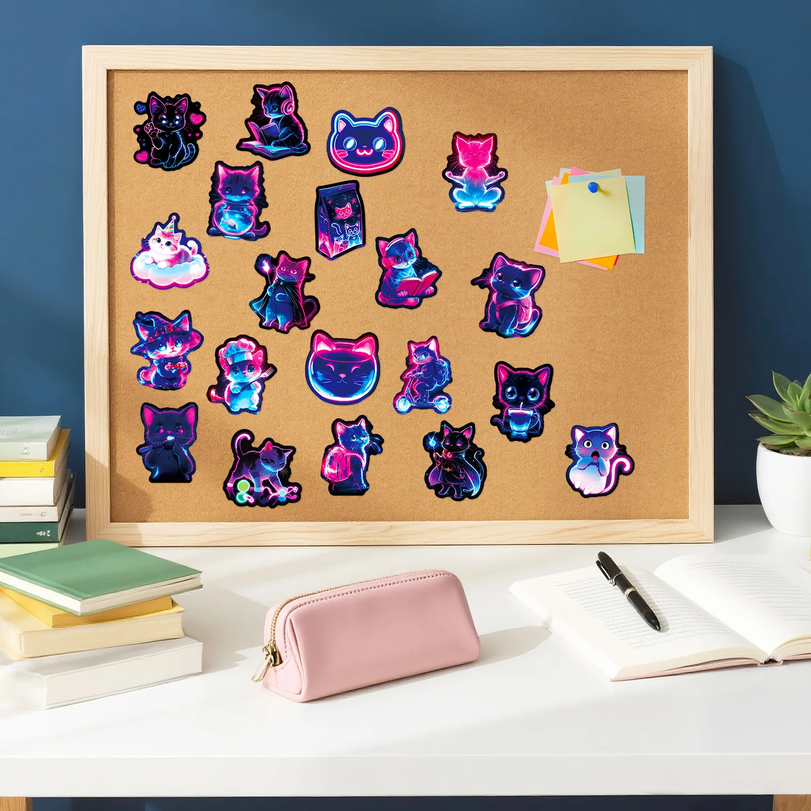 10/30/56PCS Kawaii Neon Cat PVC Sticky Sticker Aesthetic DIY Decoration Scrapbooking Hand Accounting Supplies view 4