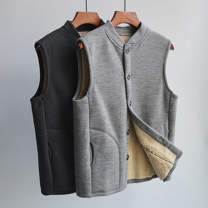 Middle-aged Lambswool Thermal Vest Men/Women Winter Thicken V-neck Sleeveless Cold Proof Coat Soft Single Breasted Vests