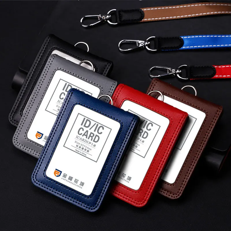 2023 New Genuine Leather ID Card Set Sleeve Holder Badge Case Clear Bank Credit Card Clip Badge Holder Accessories