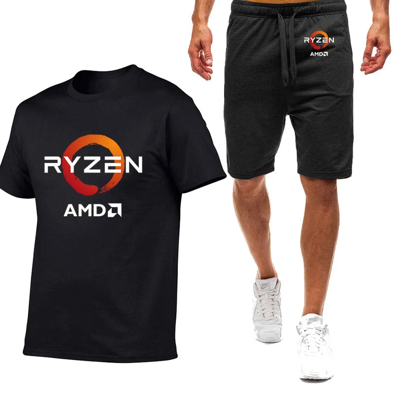 

2025 CPU AMD RYZEN New Printing Men Summer Sell Well Short-sleeved T-shirt Simple Casual Trendy Comfortable Two-piece Suit