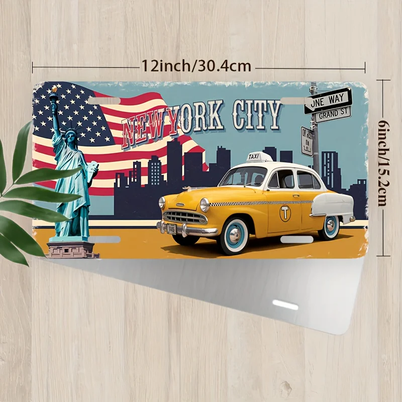 2D Flat, 2D Flat - [Enabled] 2D Flat, 1pc, Car Decorative Accessory, for Decorative Use Only, New York City License Plate Set an