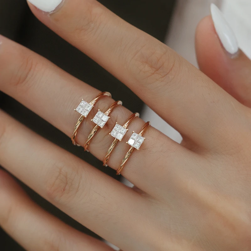 Aazuo Fine Jewelry 18K Rose Gold Natrual Diamonds Lovely Square Ring Gifted For Women Luxury Engagement Halo anillos mujer Au750