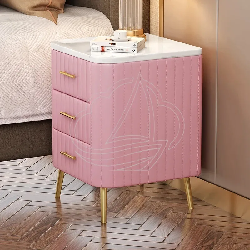 

Small Apartment Solid Wood Bedside Cabinet Marble Top Modern Nightstand with Storage