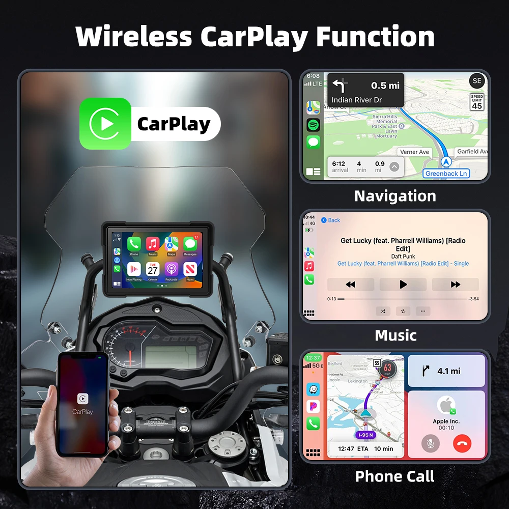 EKIY 5.0 بوصة لاسلكية CarPlay Moto Android Auto Portable Digital Motorcycle Dashboard GPS Moto شاشة عرض الملاحة TPMS #4
