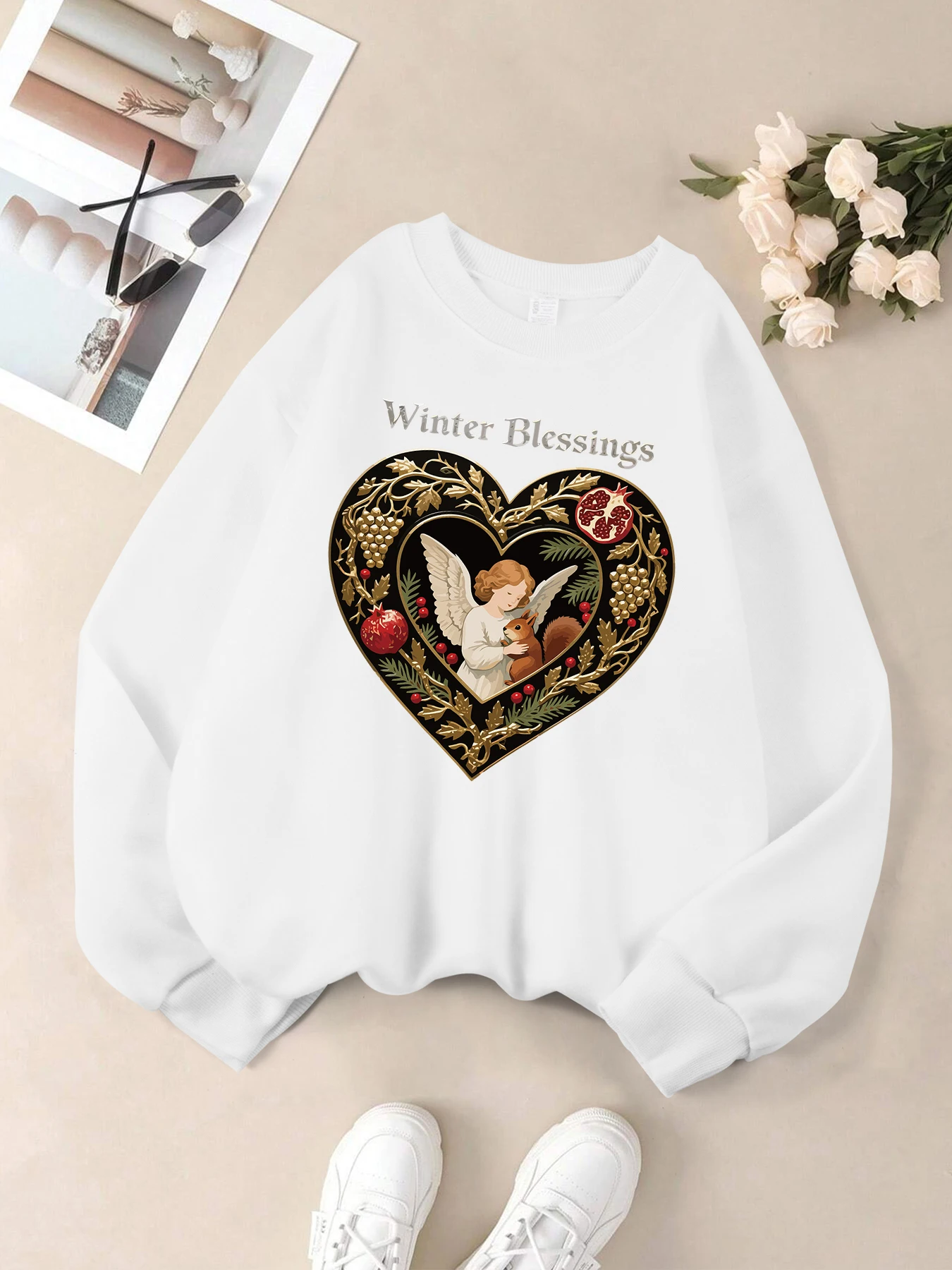 Blessings de invierno para niña y estampado de ardilla, Top Unisex, sudadera informal de otoño, jersey deportivo suave, sudaderas cálidas Y2K para mujer