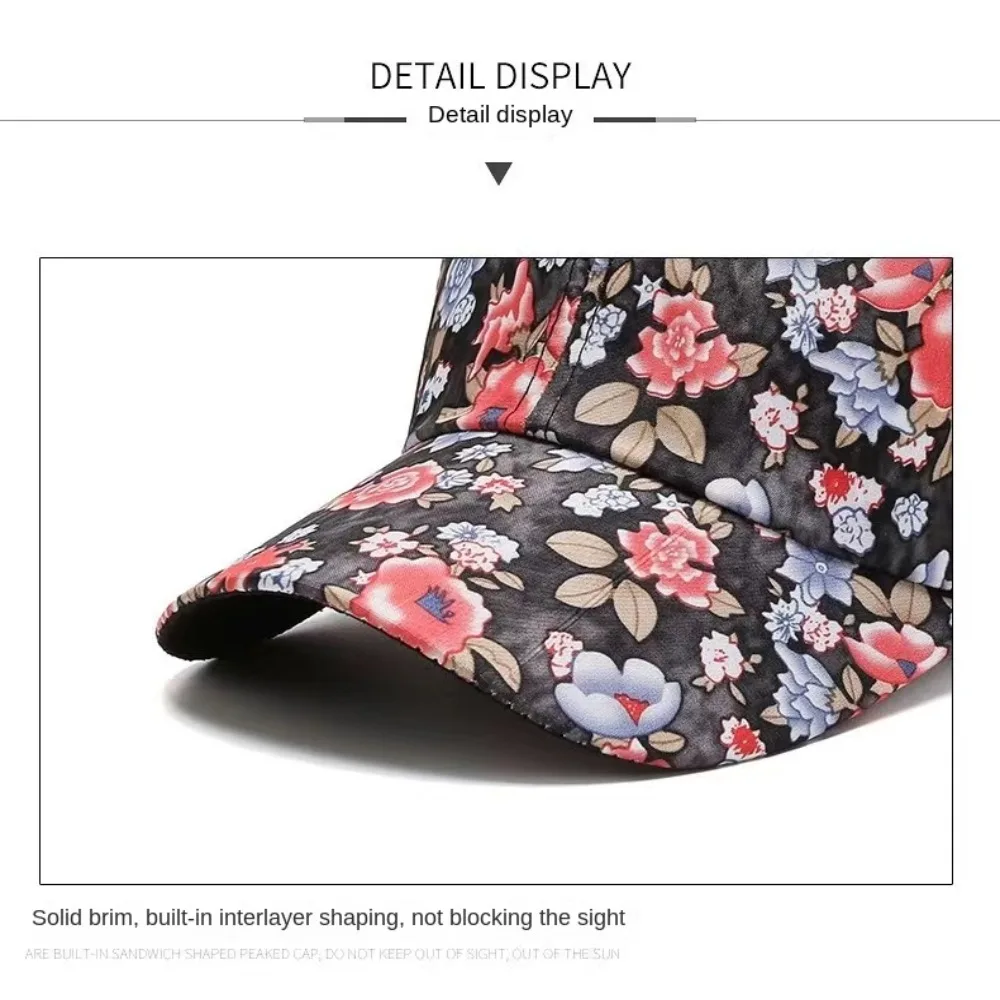 Floral Print Cotton Baseball Caps Fashion Adjustable Breathable Elegant Visors Cap Casual Vintage Peaked Cap Women