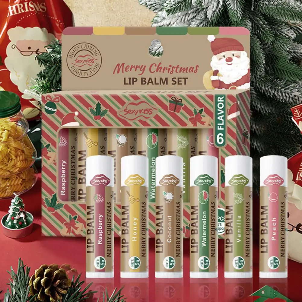 6 قطعة/المجموعة عيد الميلاد طويلة الأمد ترطيب أحمر الشفاه ترطيب قاعدة الشفاه بلسم مجموعة ماكياج العناية بالشفاه بلسم الرعاية اليومية للنساء #6