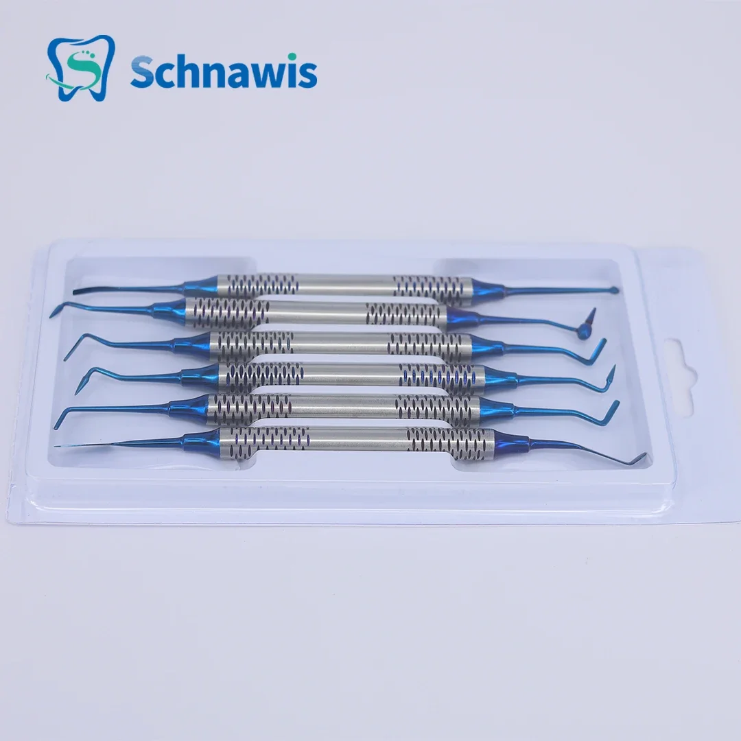 6 stks/set Orthodontische Composiet Hars Vullen Spatel Restauratie Tool Denspay Titanium Plated Hoofd Hars Vulmiddel Set Dikke Handvat