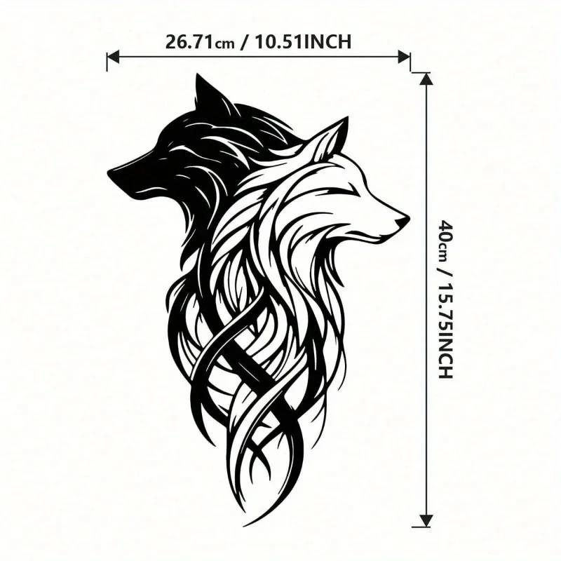 Wrought Iron Double Wolf Shadow Metal Wall Sculpture Set Black and White Wolf Head Art Decoration Suitable for Living Room, Office, Holiday Gift