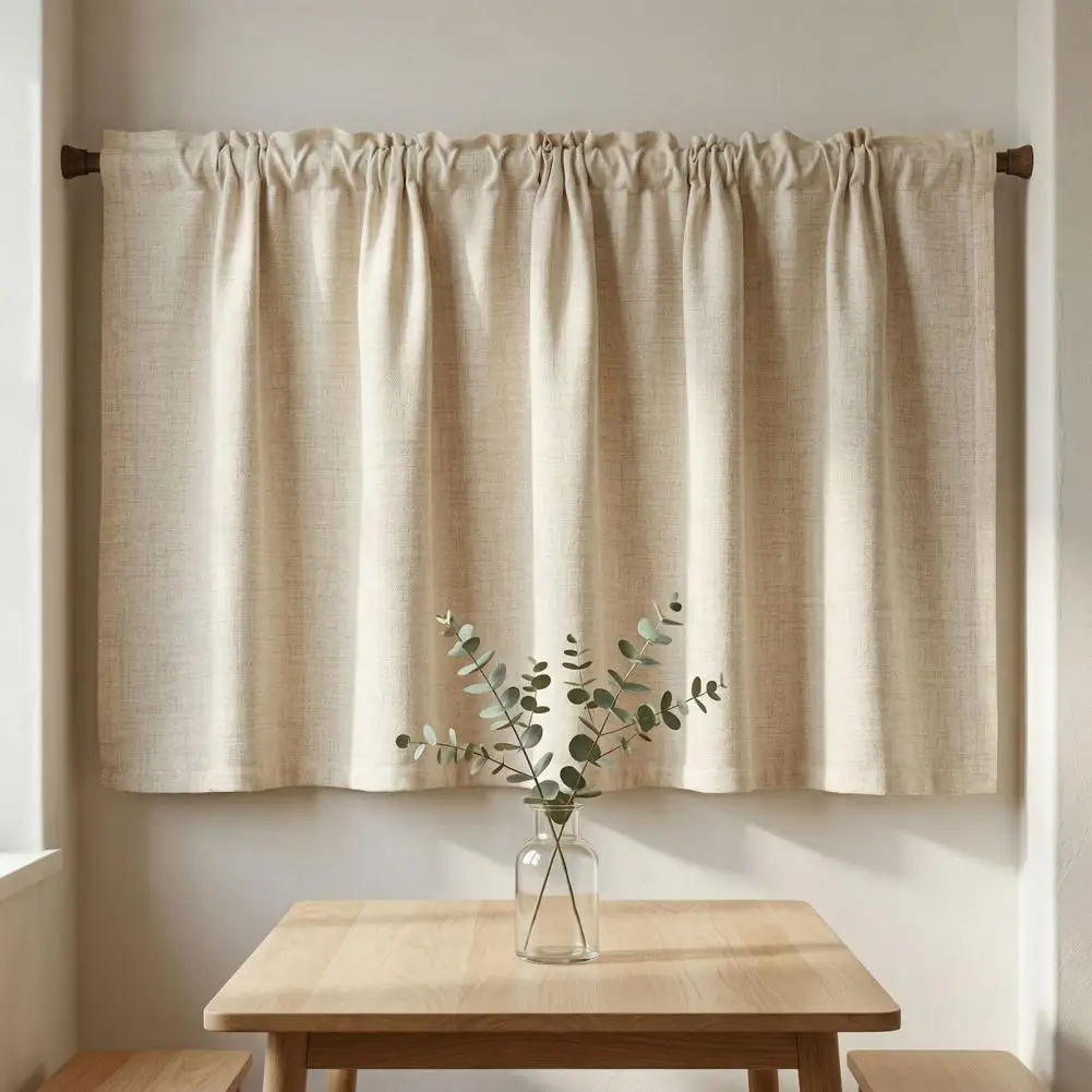 Linen Cafe Curtains, Sheer Short Tier Curtains for Small Windows, Semi Blackout Kitchen Curtain Valances for Window Cabinet