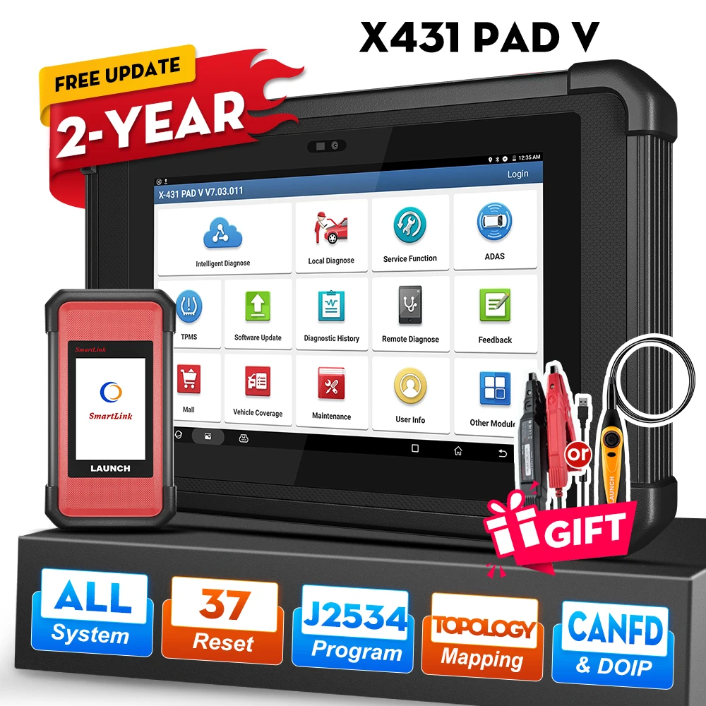 2025 LAUNCH X431 PAD5 ELITE herramienta de diagnóstico de coche todo el sistema 32 reinicio programación en línea puede FD  DOIP  J2534 escáner OBD2 automático