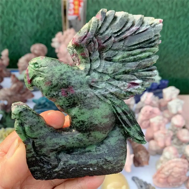 Natural Ruby In Zoisite Eagle Carving Reiki Healing Fengshui Stone Children Birthday Gift Home Decoration 1PCS