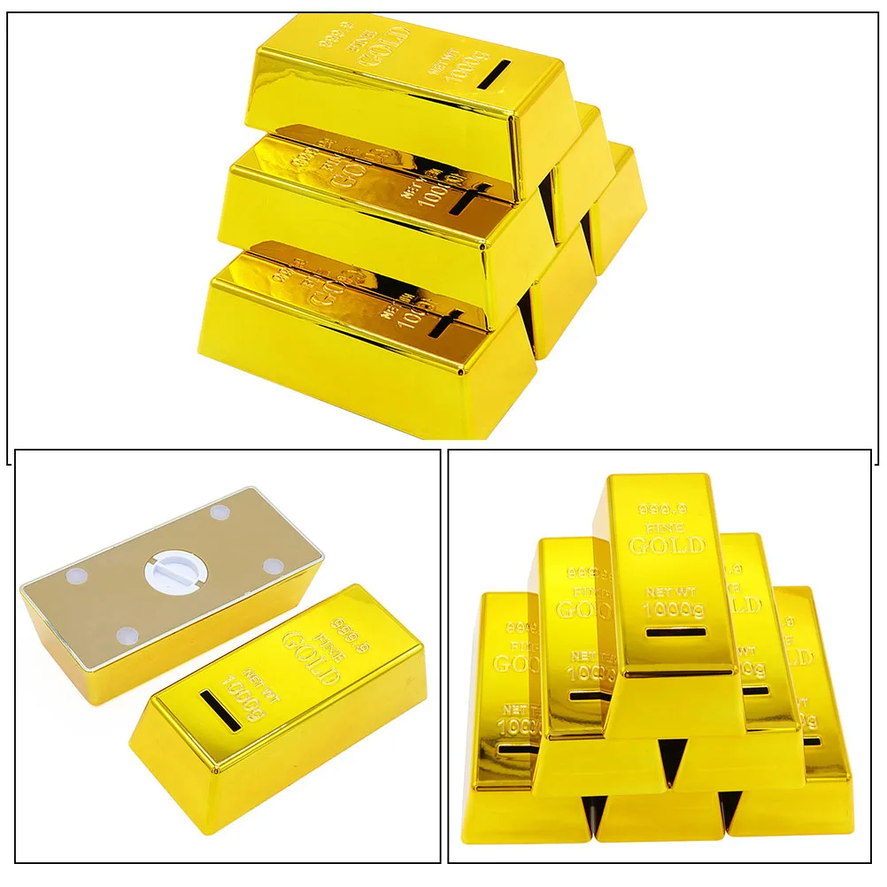 

2Pcs Creative Gold Bar Shaped Piggy Bank Plastic Saving Pot Cute Home Decoration Gift Golden Child Jar