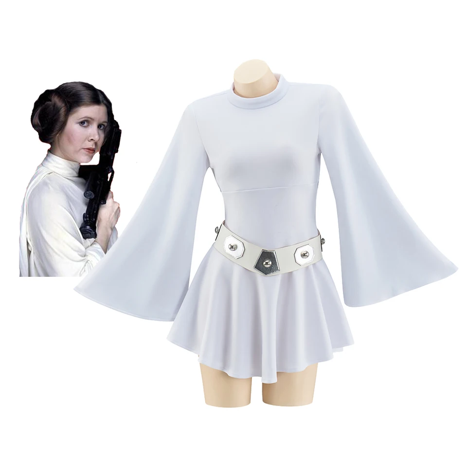 Princess Leia Cosplay Costume White Ball Gown Leia Short Dress With Belt Full Set Halloween Carnival Princess Leia Cosplay Costume White Ball Gown Leia Short Dress With Belt Full Set Halloween Carnival
