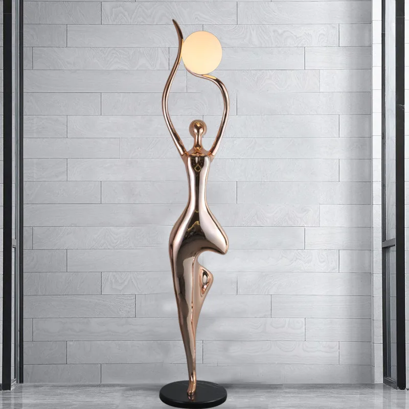 Creative Floor Lamp E27 LED Lamp FRP Resin Humanoid Sculpture Girl Gymnastic Style Floor Lamp Home Hotel Decoration