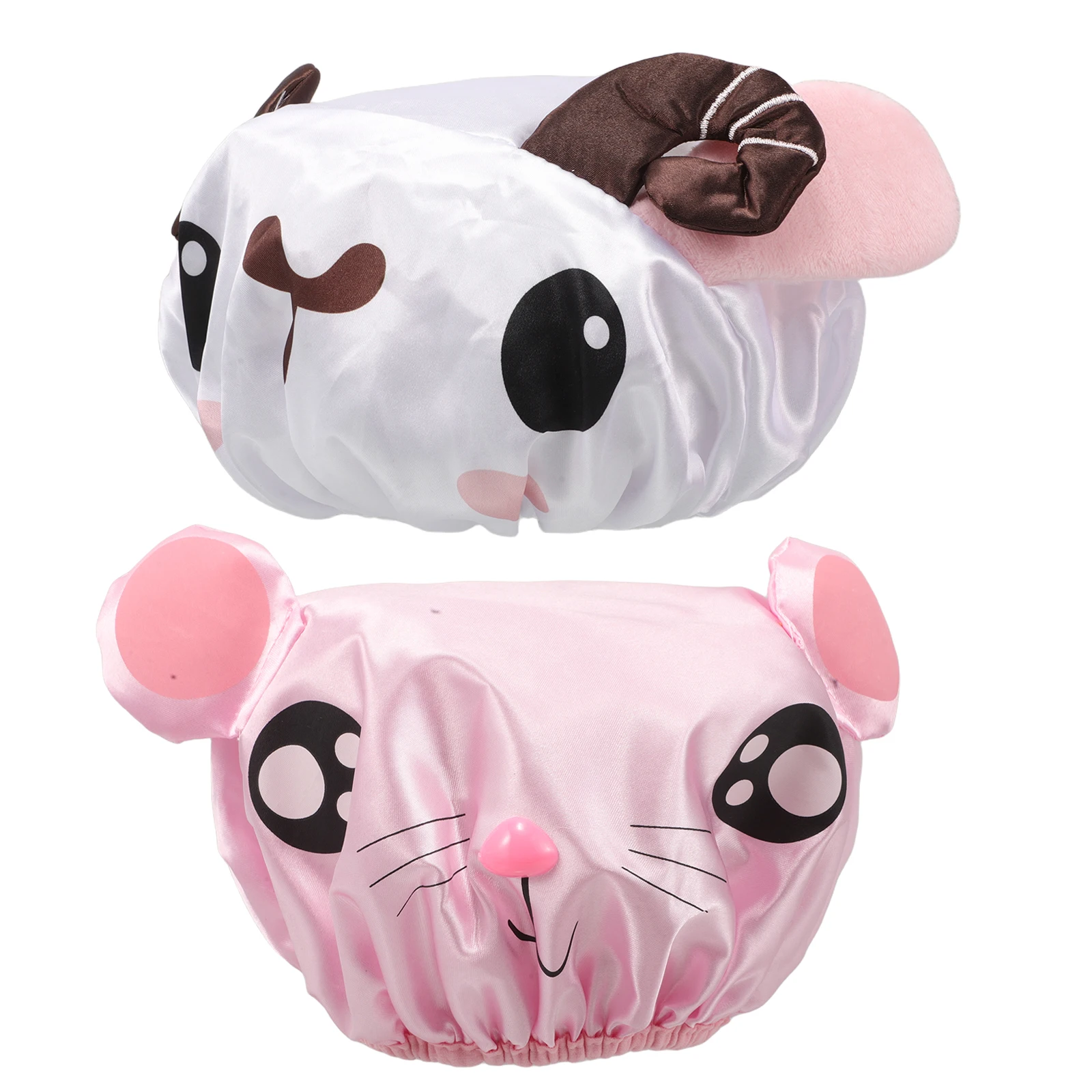 

2Pcs Children Bathing Shower Cap Baby Cartoon Waterproof Thickened Elastic Pink Mouse shower for babies