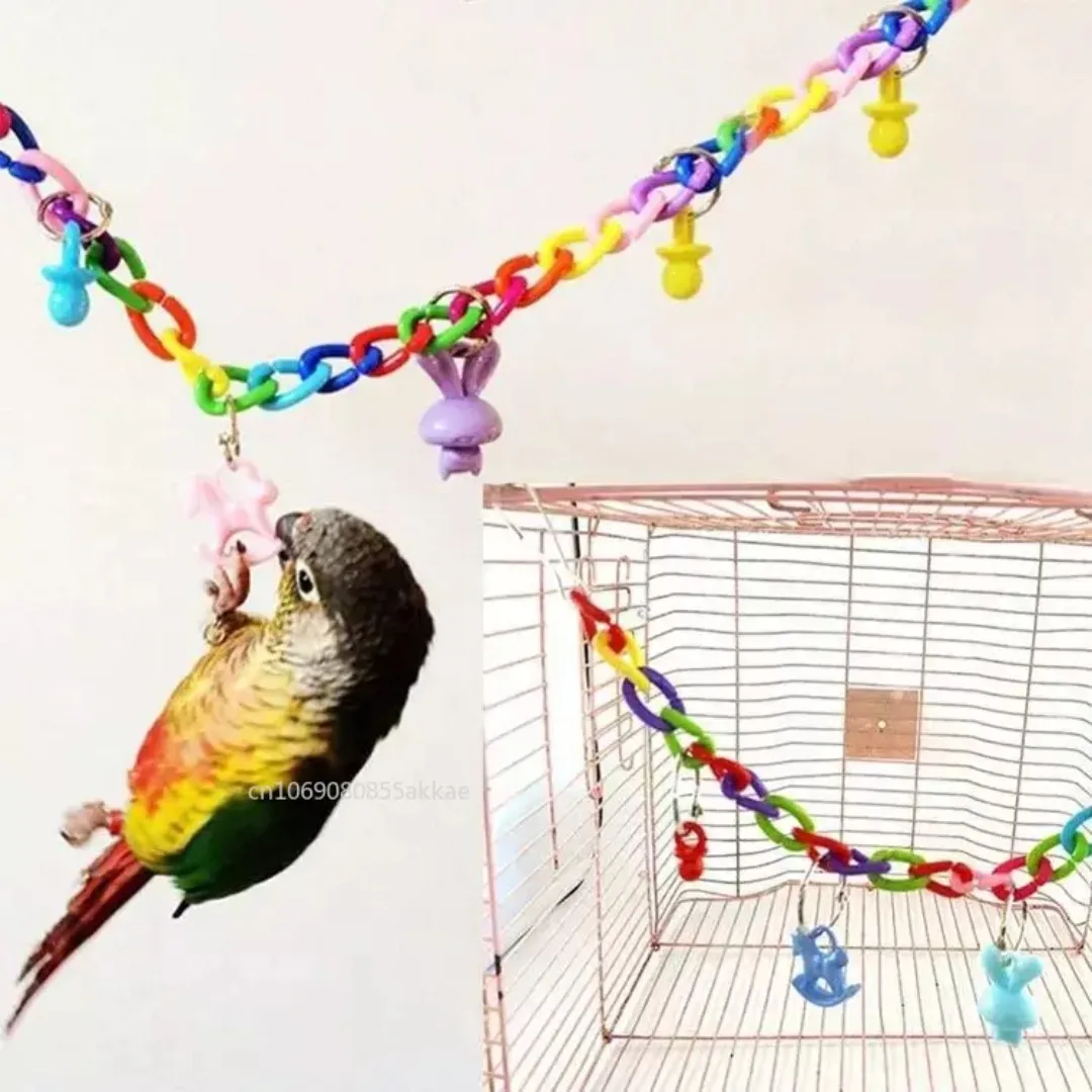 Colorful Parrot Bird Toy Cage Bird Accessories Wood Parrot Toys Bird Toys Swing Suspension Bridge Ball Cage Bells Pet Supplies