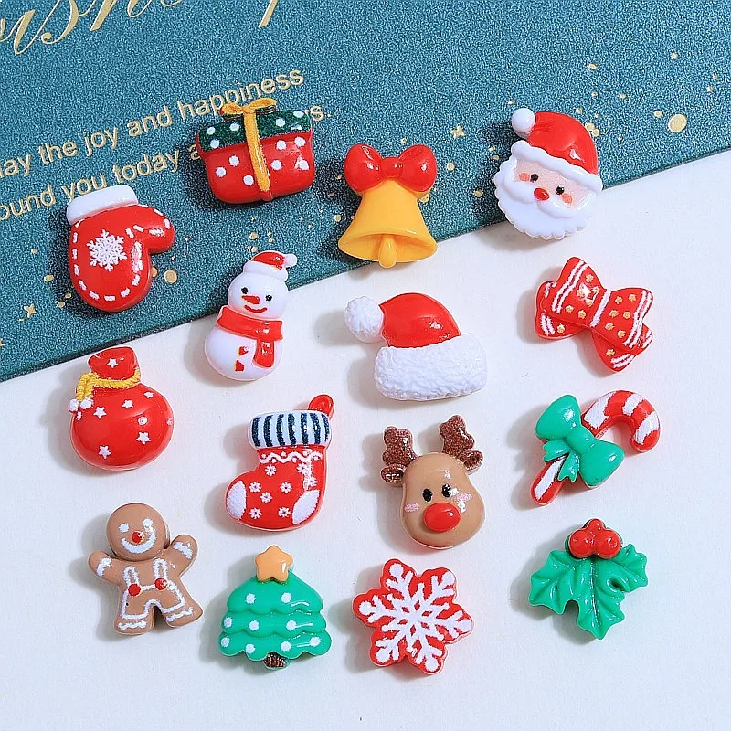 100pcs Mini Christmas Tree Santa Flatback Resin Cabochons for DIY Phone Case Hairpin Keychain Scrapbook
