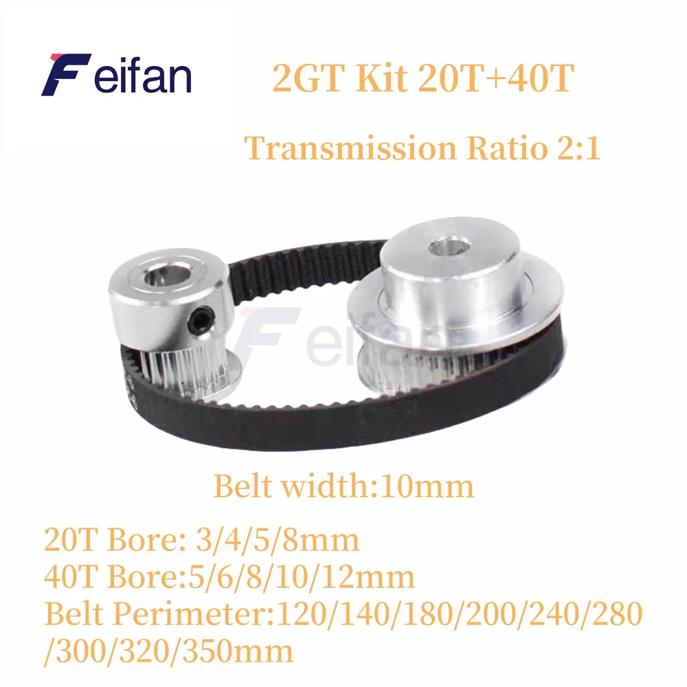 

2GT 2M 20T 40Teeth GT2 40T 20T Timing Belt Pulley Set Bore 3~14mm Belt Width 10mm Tensioning Wheel Synchronous Pulley Belt Kit