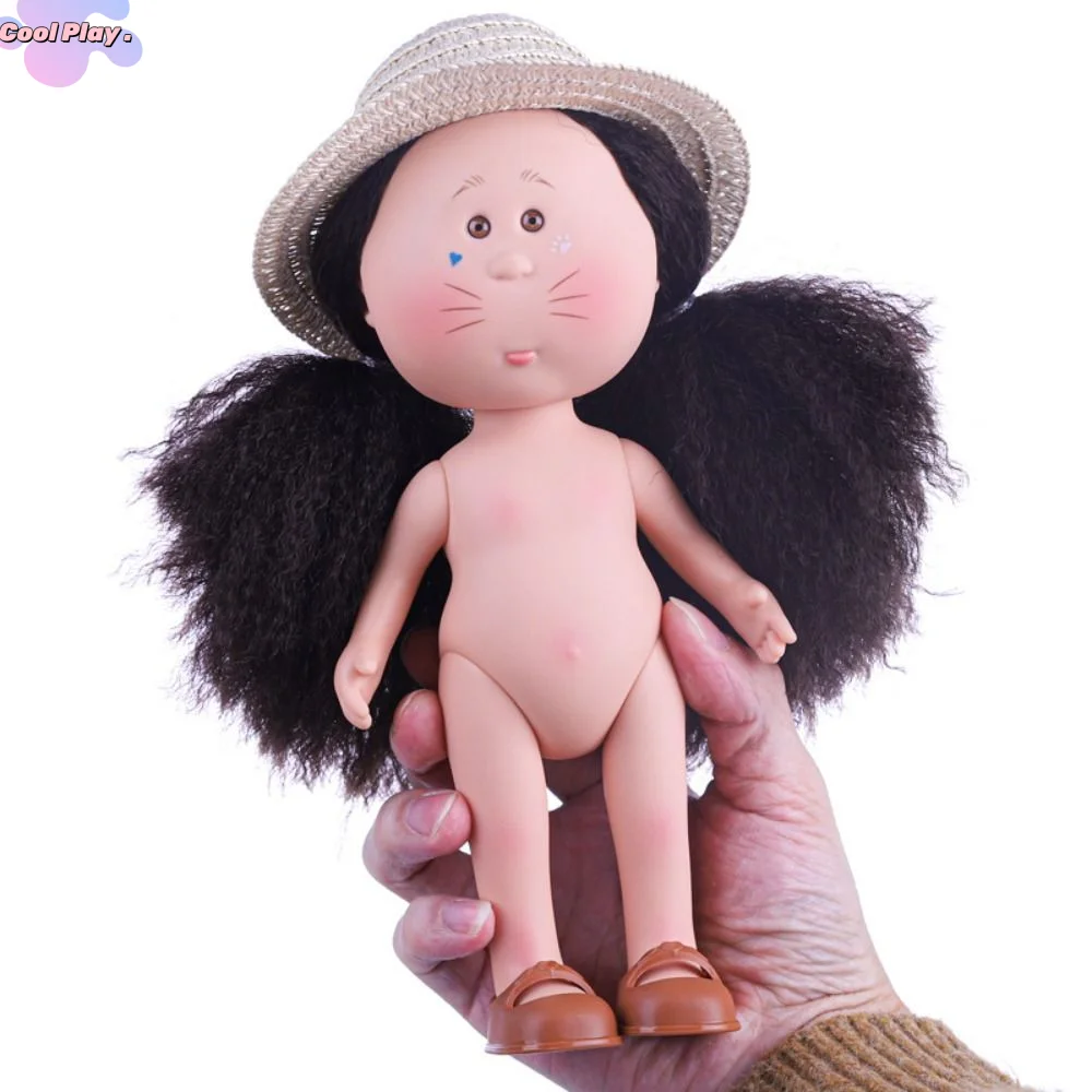 

Girls Toy Curly Hair 24cm Bean Eye Vinyl Doll Dark Skin Dress Up Mia Potato Dolls Movable 24cm Action Figure Body DIY Toys