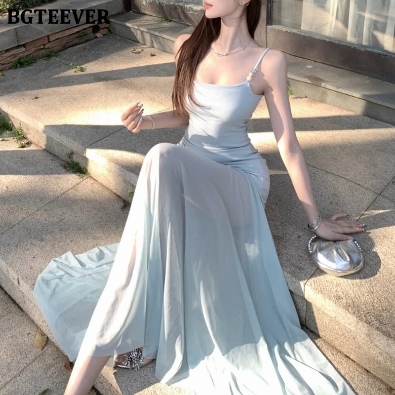 BGTEEVER printemps été élégant taille mince femme Spaghetti sangle Patchwork robe moulante femmes sans manches paquet robe de hanche
