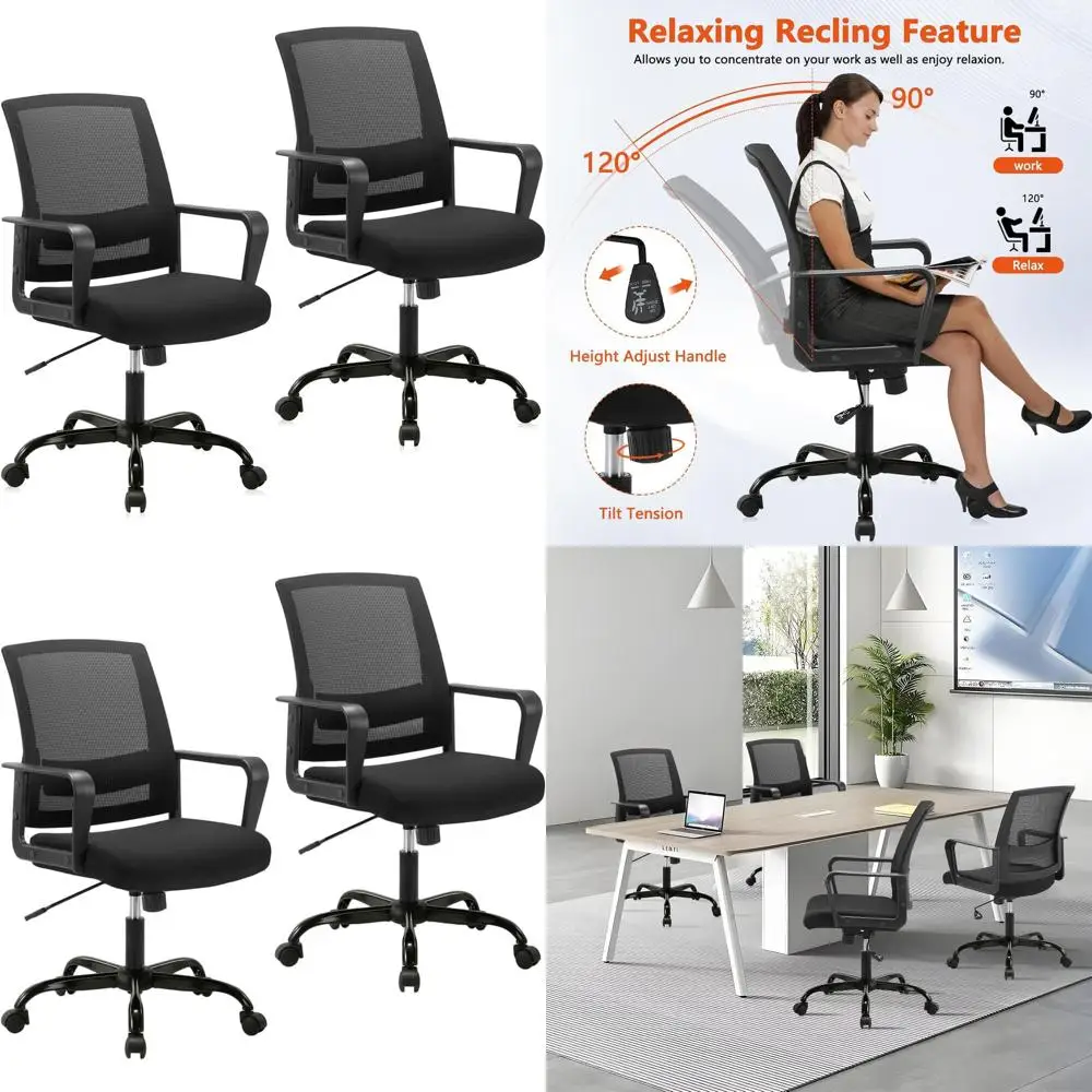 

Эргономичное офисное кресло с сетчатой спинкой, регулируемое по высоте, поворотное кресло для дома/конференций, черное, 2 шт.