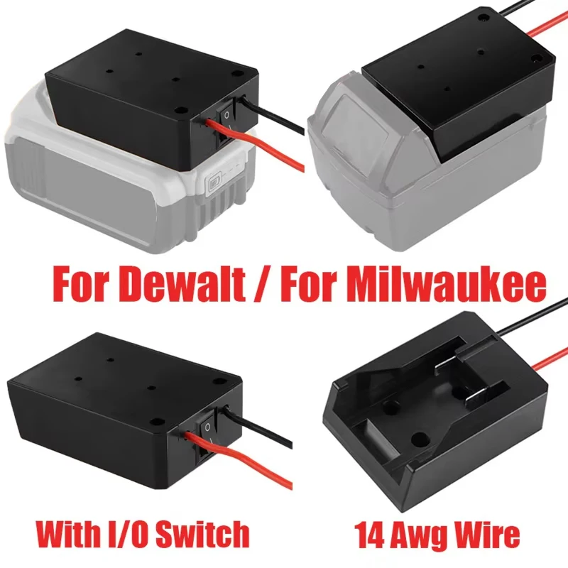 New 14.4-18V Li-Ion Battery Charger Adapter For Milwaukee/DeWal，Power Connector Dock Holder With 14 Awg Wires I/O Switch