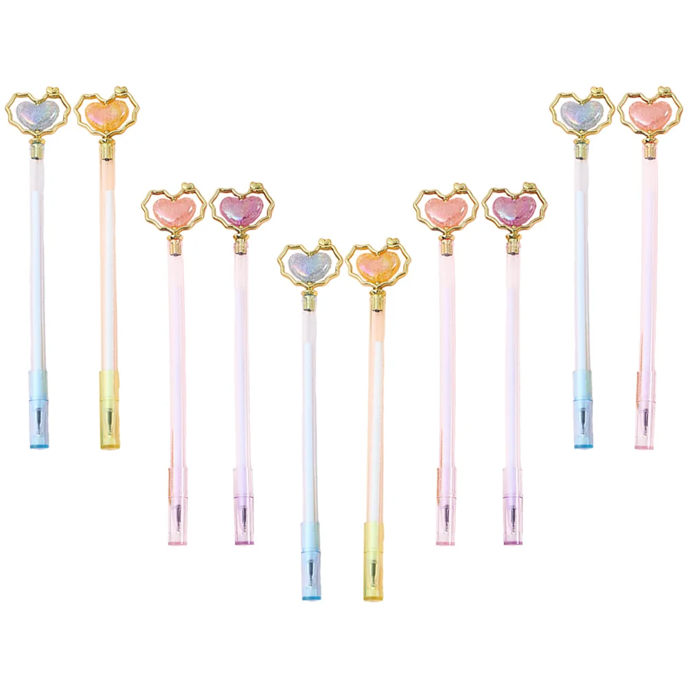 10pcs Heart Gel Cute Writing Pens For Students Girls Office Multipurpose Stationery Note Students Prize Gifts Taking Pens