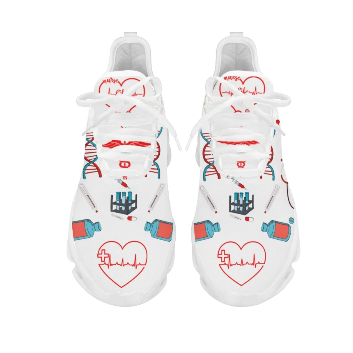 INSTANTARTS New Nurse Shoes for Women Medical Tool ECG Printed Shockproof Air Mesh Sneakers Summer Breathable Non-slip Walkings