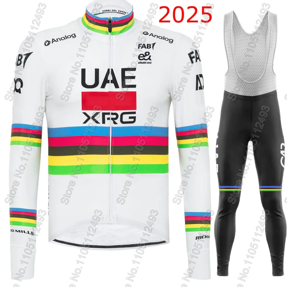 【セール中】UAE 2025 チーム ワールドチャンピオン サイクリングジャージ Tadej Poga?ar セット メンズ ロング丈 ロードバイク シャツ スーツ 自転車 ビブショーツ MTB