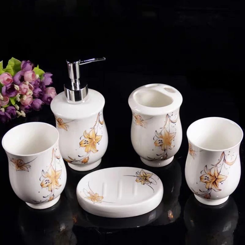 Bathroom set 5pieces ceramic bathroom set lotion bottle toothbrush cup shukoubei soap dish