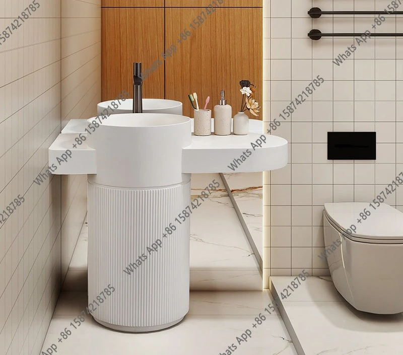 Nordic style round wash basin, bathroom integrated floor-to-ceiling washtable art custom countertop storage
