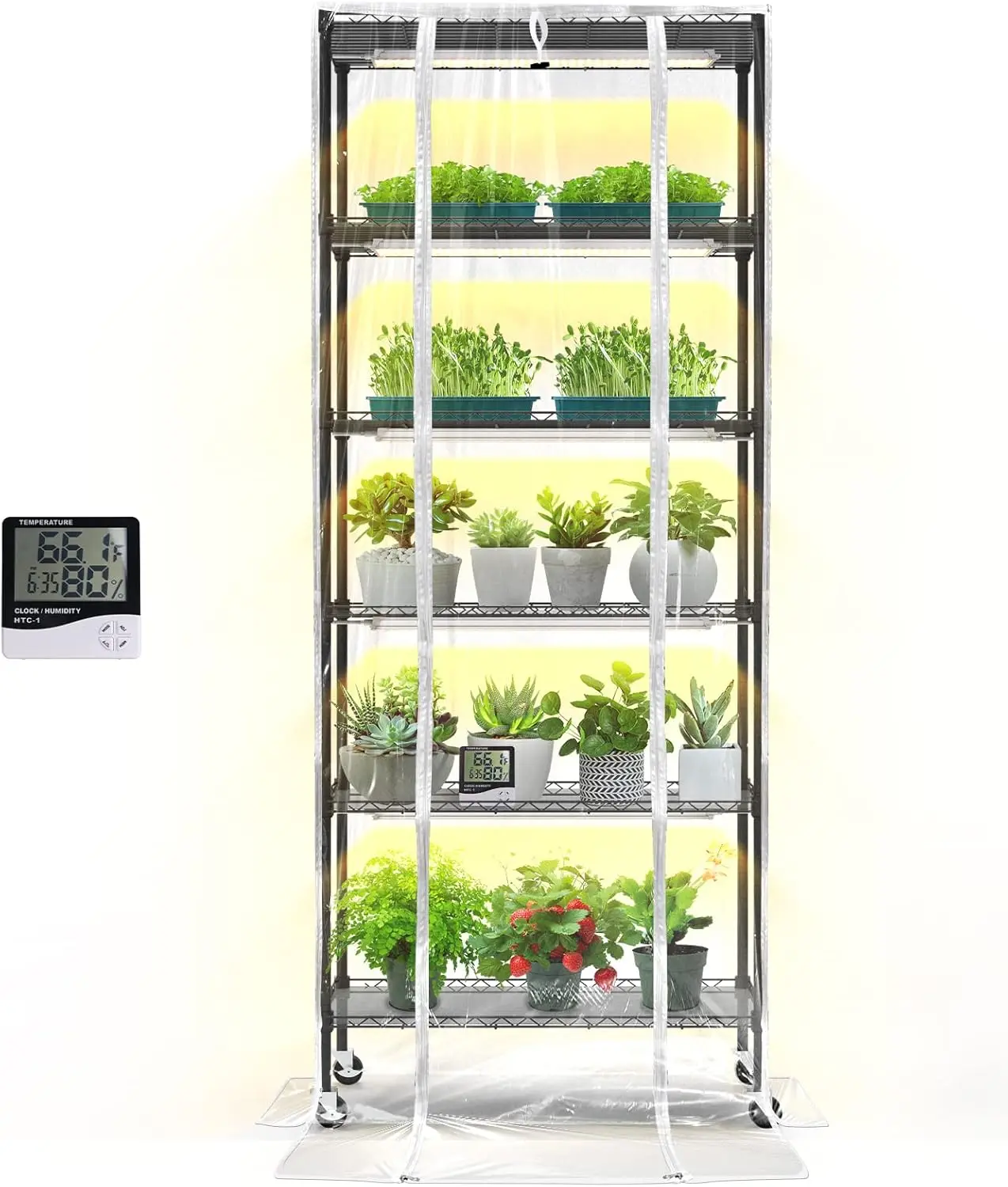 Plant Shelf with Grow Light Grow Light Shelf with Cover and Thermometer 6 Tier Plant Stand with Grow Light Greenhouse