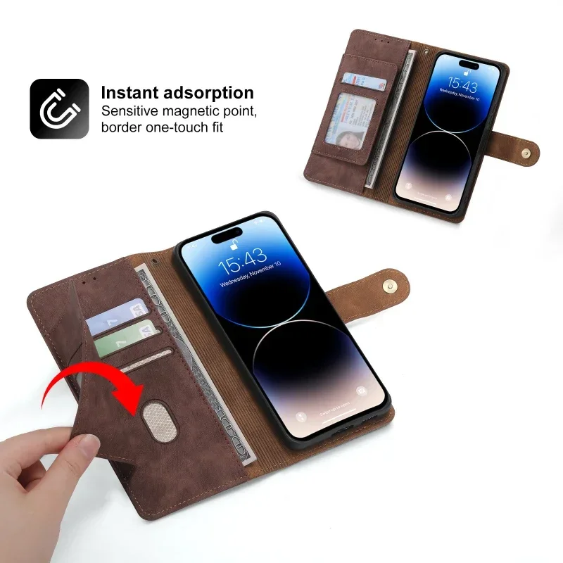 

Для iPhone 14 15 16 Pro Max 13 12 11 SE X XS XR Plus серии кошелек на молнии с откидной крышкой для карт и подставкой чехол для телефона