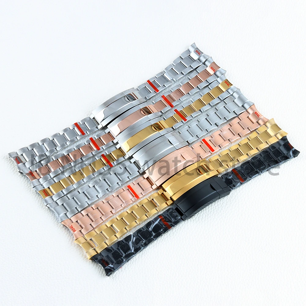 

20mm Width Silver/Black/Gold/Rose Golden 316L Stainless Steel Watch Band Brushed Polished Oyster Watch Bracelet Folding Buckle