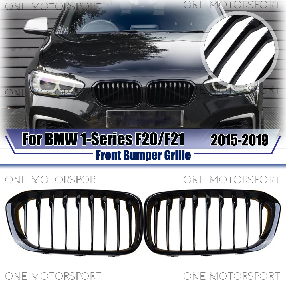 

Single Line Style Racing Grille Bumper Grilles For BMW 1-Series F20 F21 2015-2019 Glossy Black Front Bumper Grille