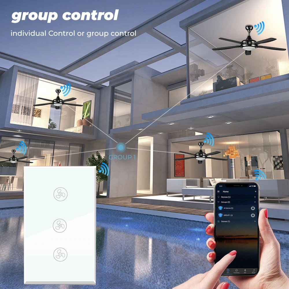 Shawader Tuya Smart Life Zigbee Ceiling Switch Fan Wall Speed Touch Sensor Glass Panel Remote Control by Alexa Dot Google Home