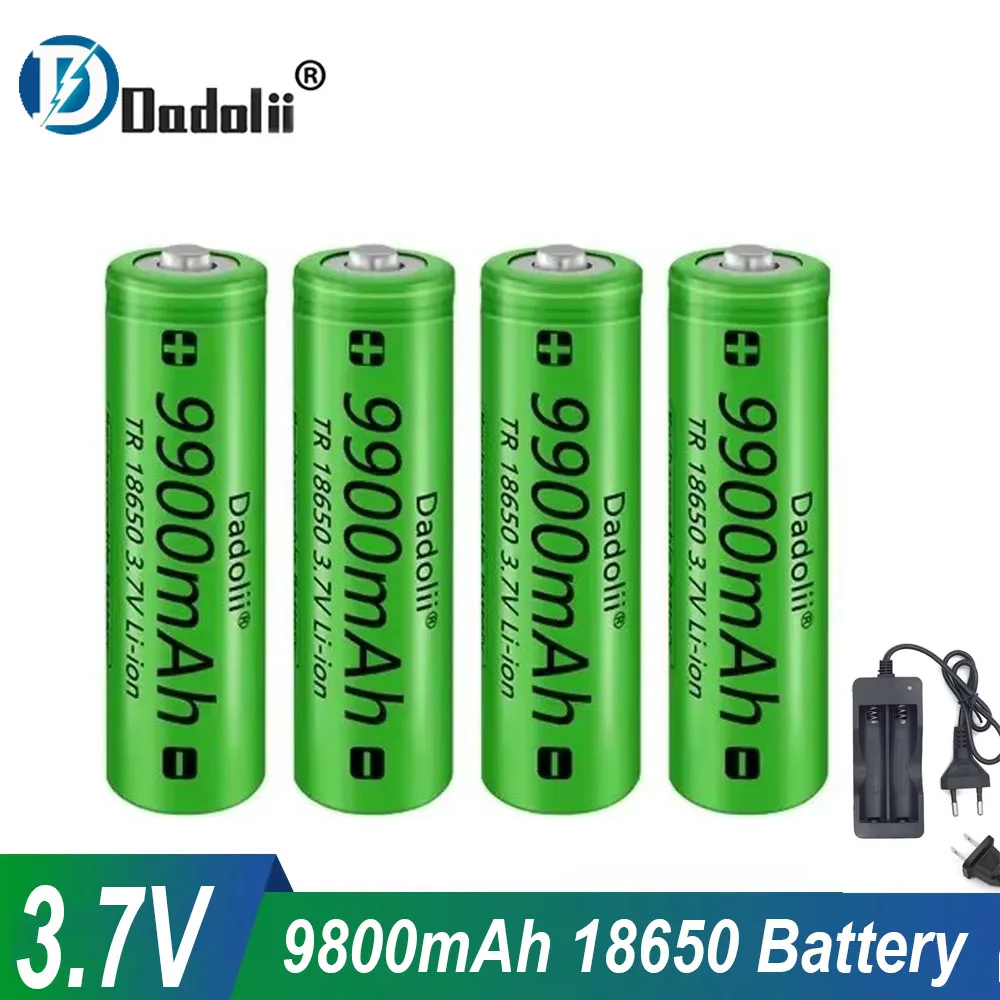 3.7V 18650 lithium-ion battery, 9800mAh high capacity. Rechargeable, suitable for flashlight durable use, environmental