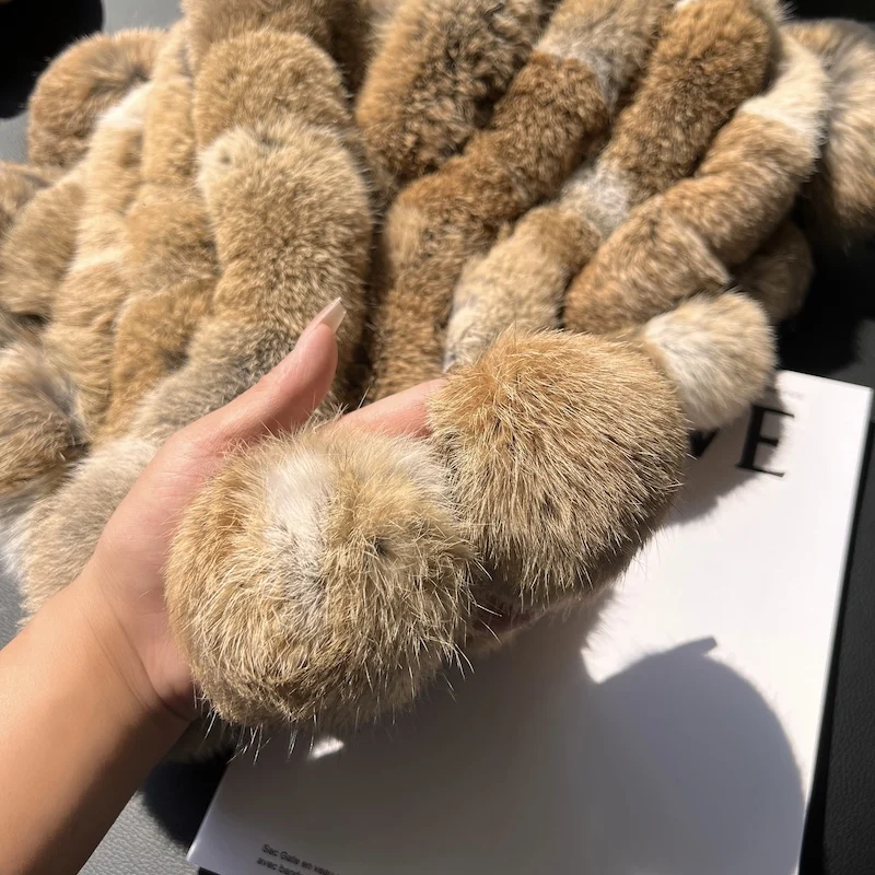 صحيح أرنب الفراء مثلث شال عباءة دافئة وسميكة الرقبة حماية وشاح فرو الأرنب الحقيقي وشاح شال في الخريف والشتاء