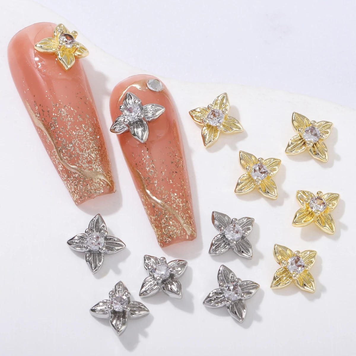 Zircão trevo de quatro folhas Flash prego broca, simples e versátil, decoração japonesa, Ins vento, 6 pcs